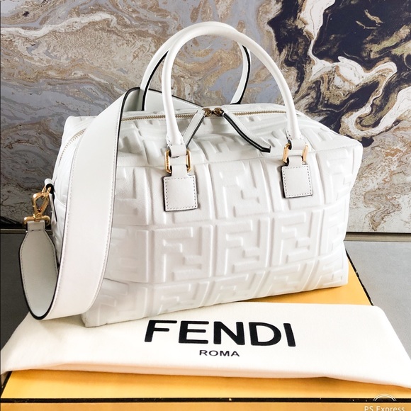 Sold Fendi Calfskin Zucca Embossed Boston Bag - Picture 5 of 15